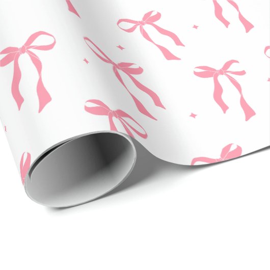 Pink Ribbon Bow Pattern White  Geschenkpapier (Rolleneckpunkt)