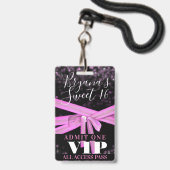 Pink Ribbon Bow Sweet 16 Party VIP Pass Ausweis (Vorderseite mit Lanyard)