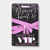 Pink Ribbon Bow Sweet 16 Party VIP Pass Ausweis (Rückseite)