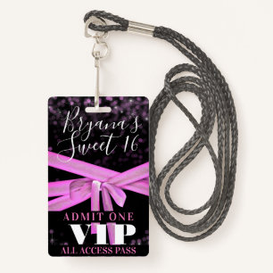 Pink Ribbon Bow Sweet 16 Party VIP Pass Ausweis