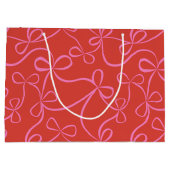 Pink Ribbon Bows on Red Modern Holiday Große Geschenktüte (Rückseite)