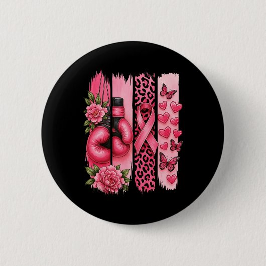 Pink Ribbon Boxing Gloves Leopard Brustkrebs Aw Button (Vorderseite)