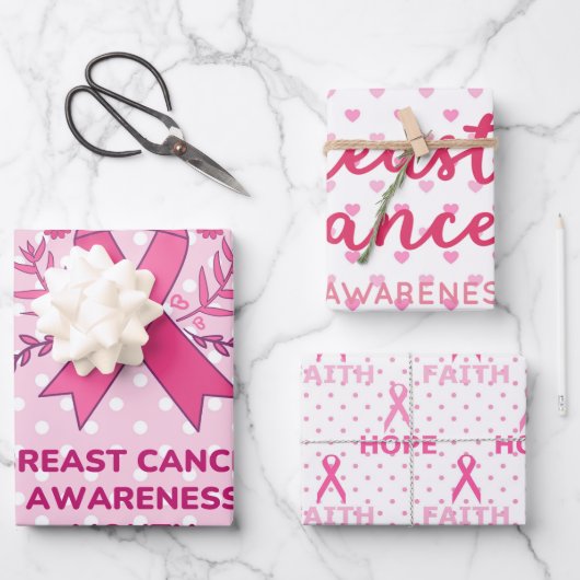 Pink Ribbon Brustkrebs Bewusstsein Geschenkpapier Set (Vorderseite)
