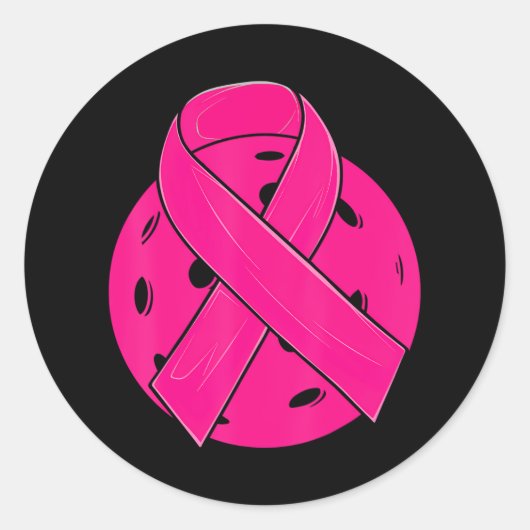 Pink Ribbon Brustkrebs Bewusstsein Pickleball Runder Aufkleber (Vorderseite)