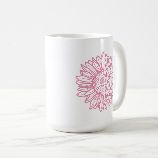Pink Ribbon Brustkrebs Bewusstsein Sonnenblume Kaffeetasse (VorderseiteRechts)