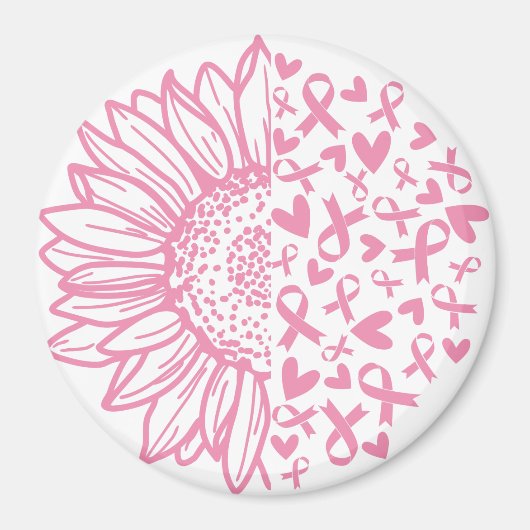 Pink Ribbon Brustkrebs Bewusstsein Sonnenblume Magnet (Vorne)