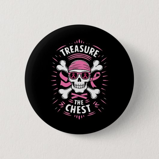 Pink Ribbon Brustkrebs Pirate Schatz Die Schere Button (Vorderseite)