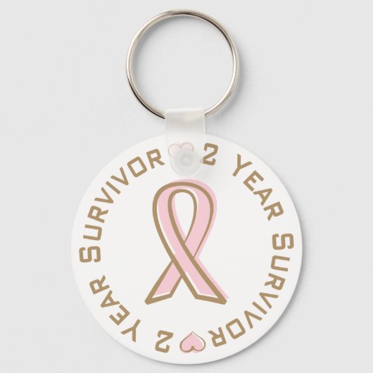 Pink Ribbon Brustkrebs Überleben 2 Jahre Schlüsselanhänger (Vorderseite)