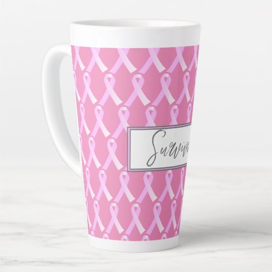 Pink Ribbon Brustkrebs Überleben Latte Tasse (Linke Ecke)
