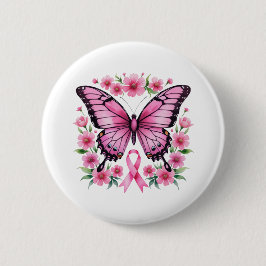 Pink Ribbon Butterfly Brustkrebs Bewusstsein Button