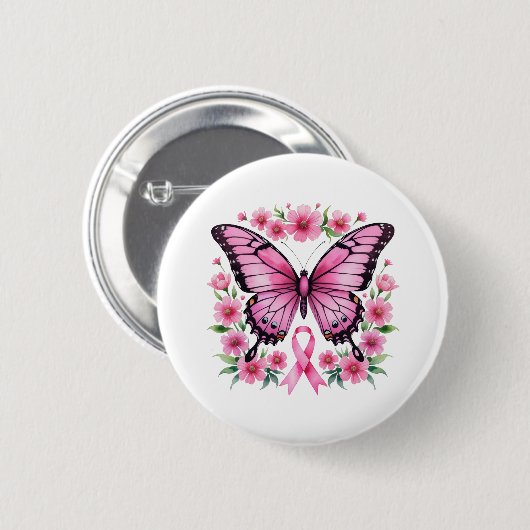 Pink Ribbon Butterfly Brustkrebs Bewusstsein Button (Vorne & Hinten)