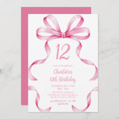 Pink Ribbon Coquette Bow 12th Birthday Invitation Einladung (Vorne/Hinten)