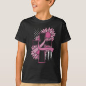 Pink Ribbon Cross Sonnenblumen Brustkrebs Faith T-Shirt (Vorderseite)
