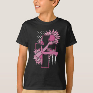 Pink Ribbon Cross Sonnenblumen Brustkrebs Faith T-Shirt
