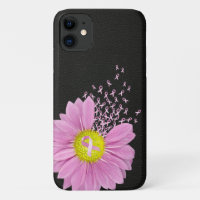 Pink Ribbon-Daisy auf schwarzem Leder