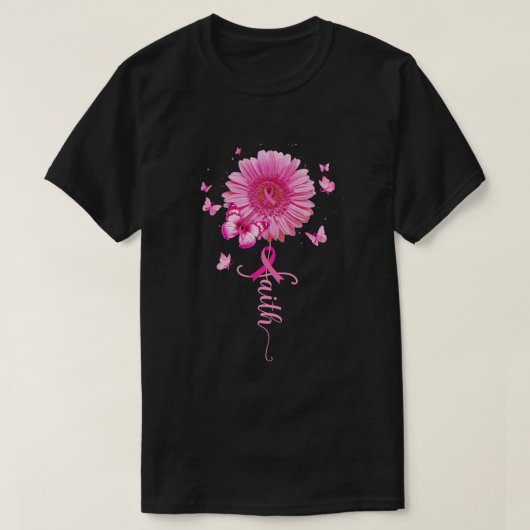 Pink Ribbon Daisy Faith Breast Cancer Awareness Bu T-Shirt (Design vorne)
