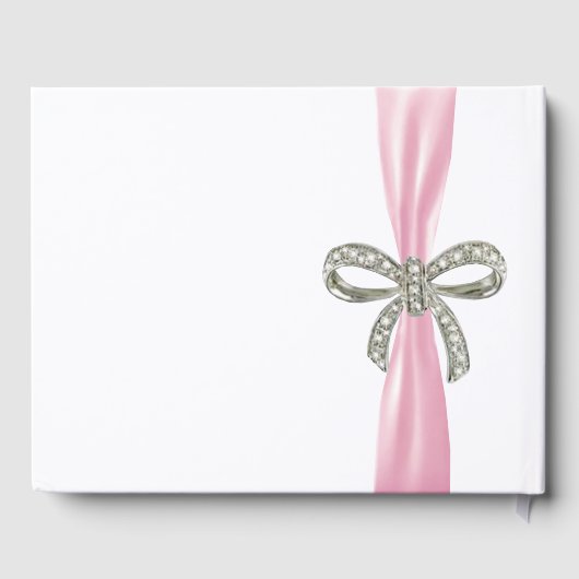 Pink Ribbon Diamond Bow Wedding Gästebuch (Rückseite)