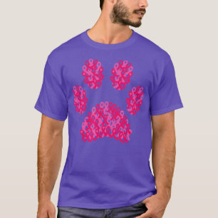 Pink Ribbon Dog Paw Print Breast Cancer Awareness T-Shirt