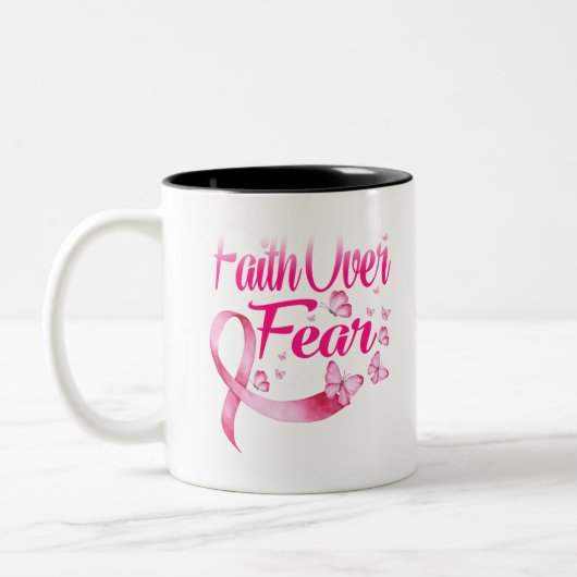 Pink Ribbon Faith T-Shirt Brustkrebs Überleben Zweifarbige Tasse (Links)