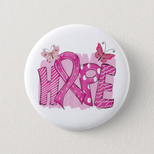Pink Ribbon Fighter Hope Butterfly Brustkrebs Button