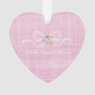 Pink Ribbon Floral Baby MädchenNAME Sweet Heart Ornament