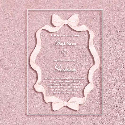  pink ribbon frame Baptism  Acryleinladungen