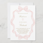 pink ribbon frame Baptism Invitation Einladung (Vorderseite)