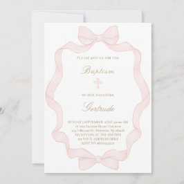 pink ribbon frame Baptism Invitation Einladung