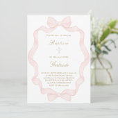 pink ribbon frame Baptism Invitation Einladung (Stehend Vorderseite)
