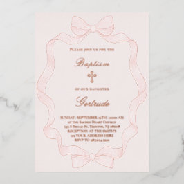 pink ribbon frame Baptism Invitation Folieneinladung