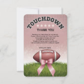 Pink Ribbon Fußball Touchdown Baby Dusche Dankeskarte (Vorderseite)