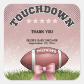Pink Ribbon Fußball Touchdown Baby Dusche Quadratischer Aufkleber (Vorderseite)
