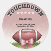 Pink Ribbon Fußball Touchdown Baby Dusche Runder Aufkleber (Vorderseite)