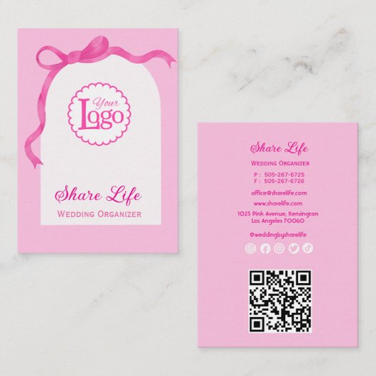 Pink Ribbon Gate Wedding Organizer Business Card Visitenkarte (Vorne/Hinten)