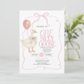 PINK Ribbon Gingham Eine Alberne Gans Geburtstag Einladung (Stehend Vorderseite)