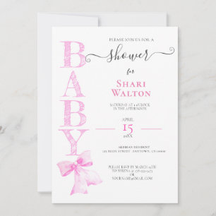 PINK RIBBON GIRL BABY SHOWER Einladung