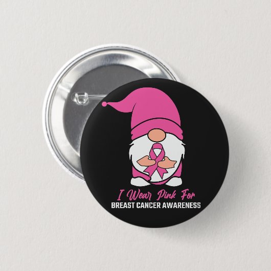 Pink Ribbon Gnome Brustkrebs Bewusstsein Button (Vorne & Hinten)