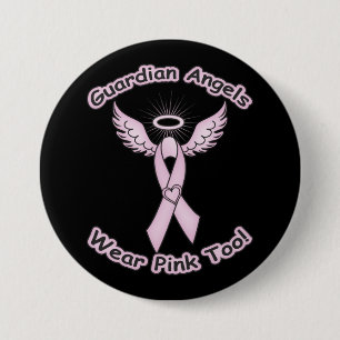 Pink Ribbon Guardian Angel Button