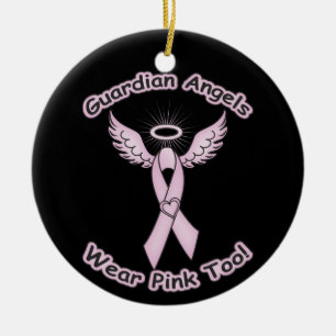 Pink Ribbon Guardian Angel Keramik Ornament