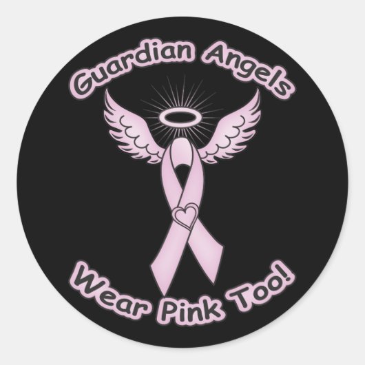 Pink Ribbon Guardian Angel Runder Aufkleber (Vorderseite)