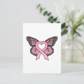 Pink Ribbon Herz Schmetterling Postkarte (Stehend Vorderseite)