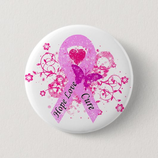Pink Ribbon Hope Liebe Heilung Button (Vorderseite)