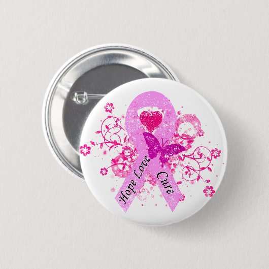 Pink Ribbon Hope Liebe Heilung Button (Vorne & Hinten)