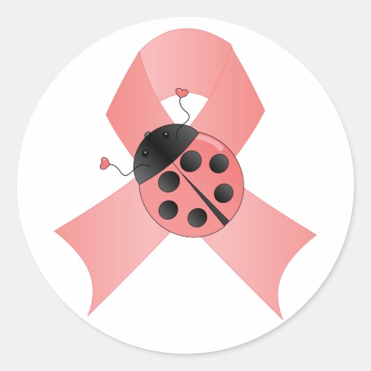 Pink Ribbon Lady Bug Runder Aufkleber (Vorderseite)