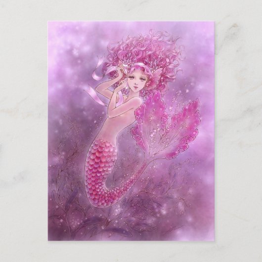 Pink Ribbon Mermaid Postkarte (Vorderseite)