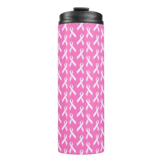 Pink Ribbon Pattern – Breast Cancer Awareness Thermosbecher (Vorderseite)