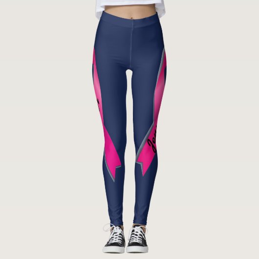 Pink Ribbon personalisieren 2 Brustkrebsüberlebung Leggings (Vorderseite)