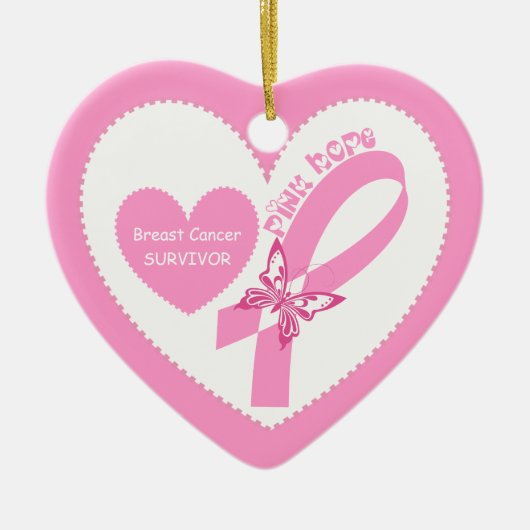 Pink Ribbon Pink Hope Brustkrebs Bewusstsein Keramikornament (Vorne)