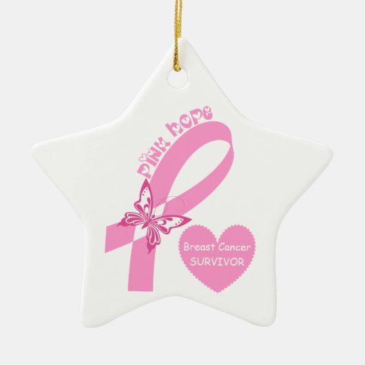 Pink Ribbon Pink Hope Brustkrebs Bewusstsein Keramikornament (Vorne)