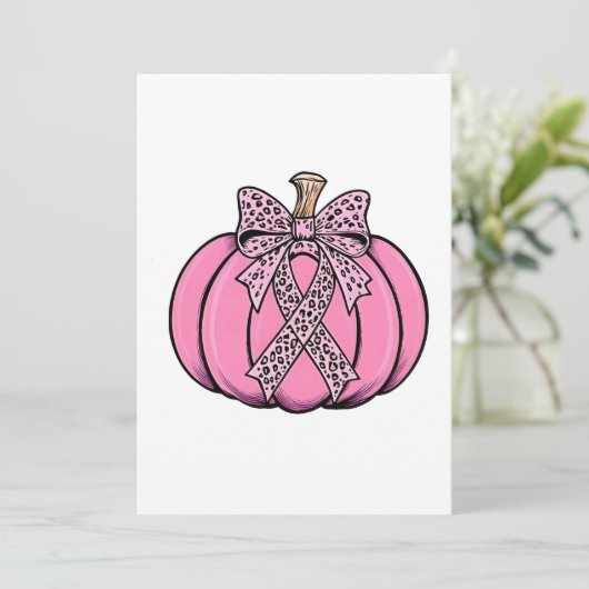 Pink Ribbon Pumpkin Gesicht Halloween Brustkrebs Einladung (Stehend Vorderseite)